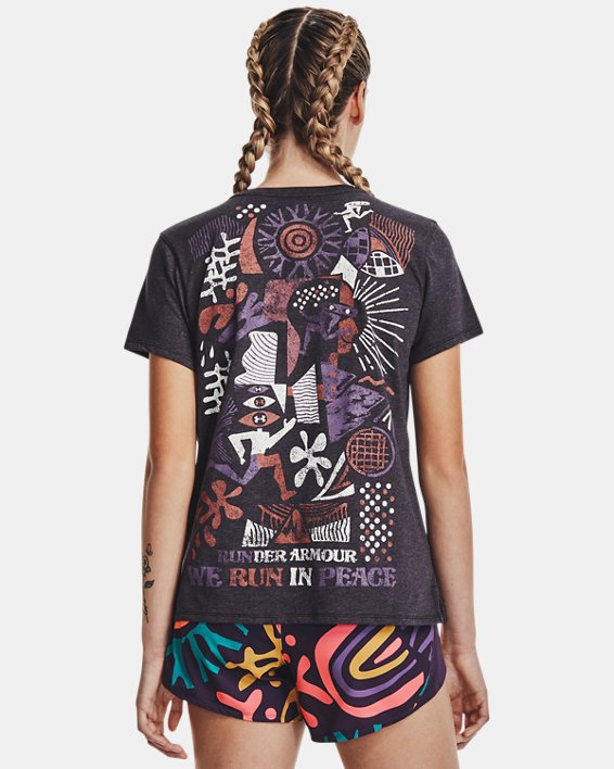 T-shirt à manches courtes UA Run In Peace pour femme, Black, pdpMainDesktop image number 0